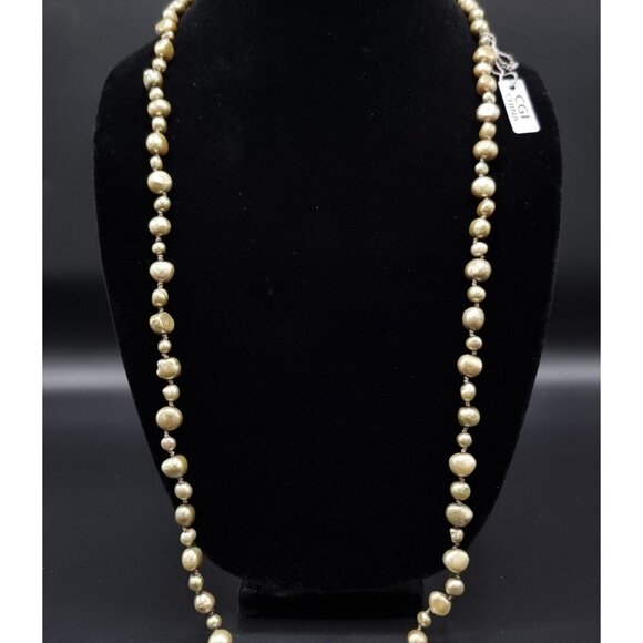 CGI Freshwater Pearl Long Necklace Gold Tone Elegant Jewelry - Picture 2 of 6